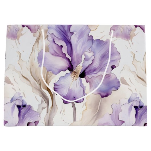 Romantische Paarse Crème Iris Bloemige Bruidsdouch Groot Cadeauzakje (Voorkant)