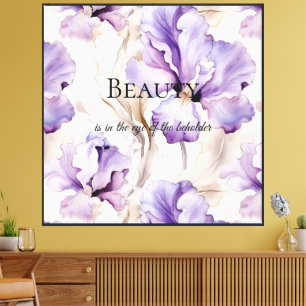 Romantische Paarse Crème Iris Floral Beauty Quote Canvas Afdruk