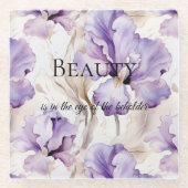 Romantische Paarse Crème Iris Floral Beauty Quote Glazen Onderzetter (Voorkant)