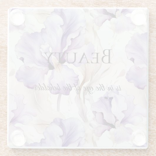 Romantische Paarse Crème Iris Floral Beauty Quote Glazen Onderzetter (Achterkant)
