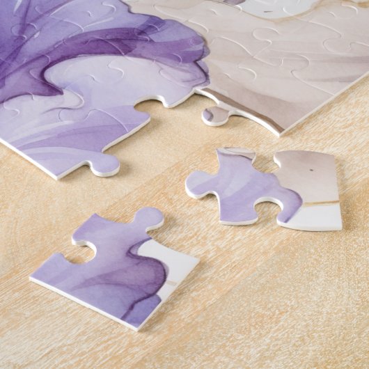Romantische Paarse Crème Iris Floral Beauty Quote Legpuzzel (Zijkant)