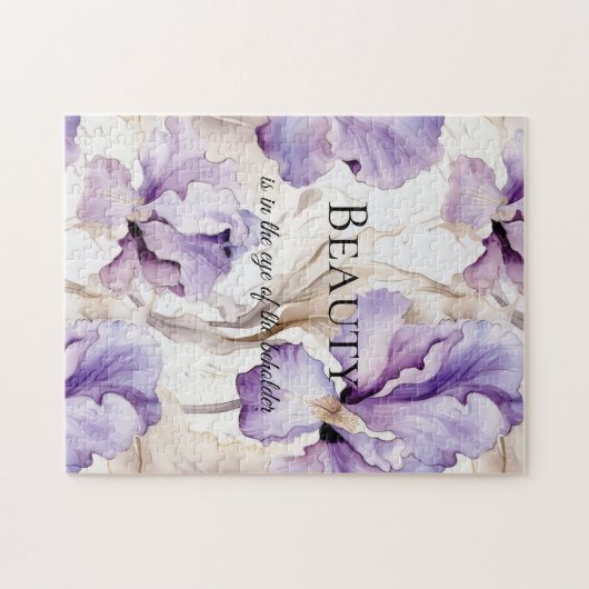 Romantische Paarse Crème Iris Floral Beauty Quote Legpuzzel (Horizontaal)