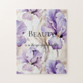 Romantische Paarse Crème Iris Floral Beauty Quote Legpuzzel (Verticaal)