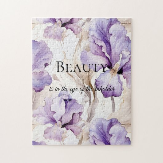 Romantische Paarse Crème Iris Floral Beauty Quote Legpuzzel (Verticaal)