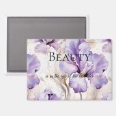 Romantische Paarse Crème Iris Floral Beauty Quote Magneet (Voorkant / Achterkant)