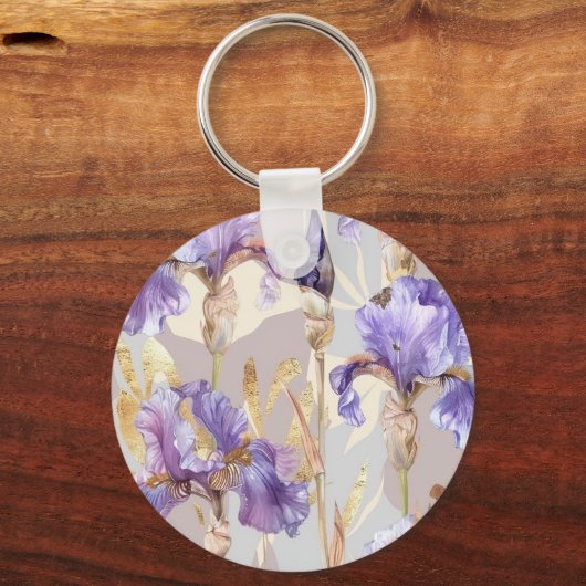 Romantische Paarse Crème Iris Floral Beauty Quote Sleutelhanger (Achterkant)
