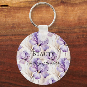 Romantische Paarse Crème Iris Floral Beauty Quote Sleutelhanger