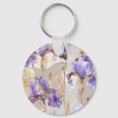 Romantische Paarse Crème Iris Floral Beauty Quote Sleutelhanger (Achterkant)