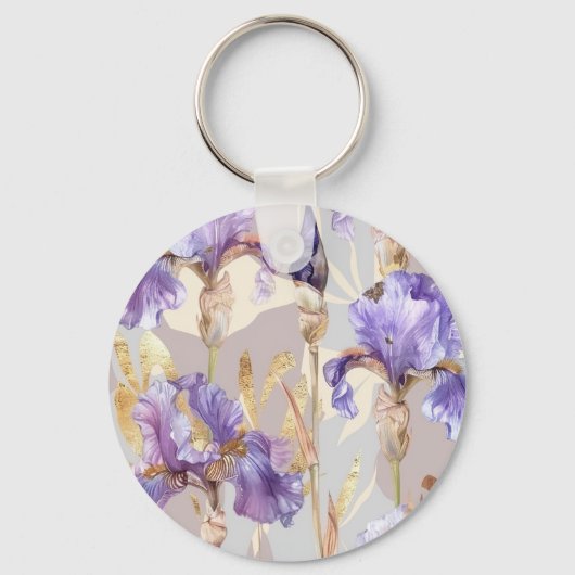 Romantische Paarse Crème Iris Floral Beauty Quote Sleutelhanger (Achterkant)