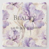 Romantische Paarse Crème Iris Floral Beauty Quote Stenen Onderzetter (Voorkant)
