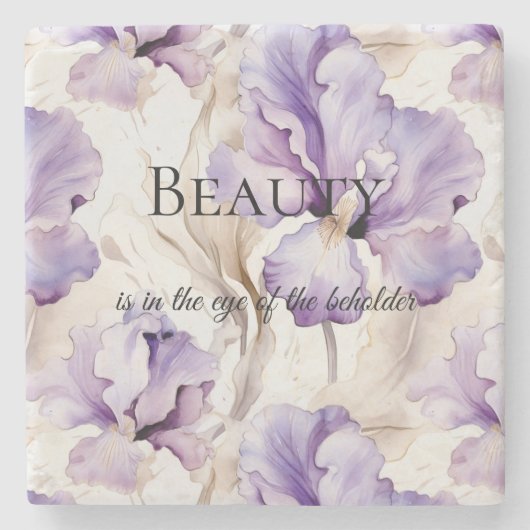 Romantische Paarse Crème Iris Floral Beauty Quote Stenen Onderzetter (Voorkant)