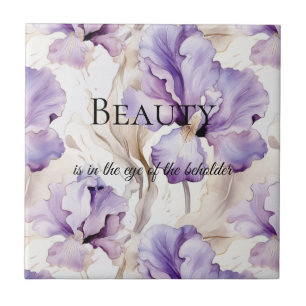 Romantische Paarse Crème Iris Floral Beauty Quote Tegeltje