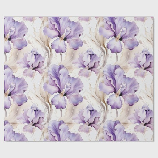 Romantische Paarse Crème Iris Floral Vrijgezellenf Cadeaupapier (Vlak)
