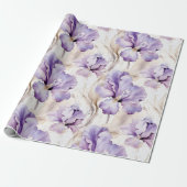 Romantische Paarse Crème Iris Floral Vrijgezellenf Cadeaupapier (Uitgerold)