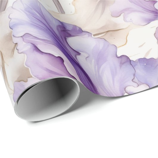 Romantische Paarse Crème Iris Floral Vrijgezellenf Cadeaupapier (Rol Hoek)