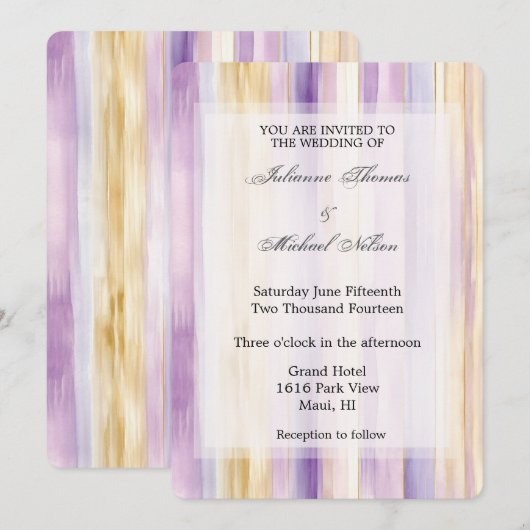 Romantische Paarse Crème Iris Stripes Wedding Kaart (Voorkant / Achterkant)