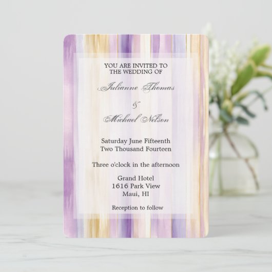 Romantische Paarse Crème Iris Stripes Wedding Kaart (Staand voorkant)