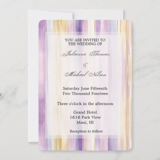 Romantische Paarse Crème Iris Stripes Wedding Kaart (Voorkant)