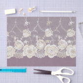 Romantische Paarse Crème Witte Lace Bloemen Huweli Tissuepapier (Craft)