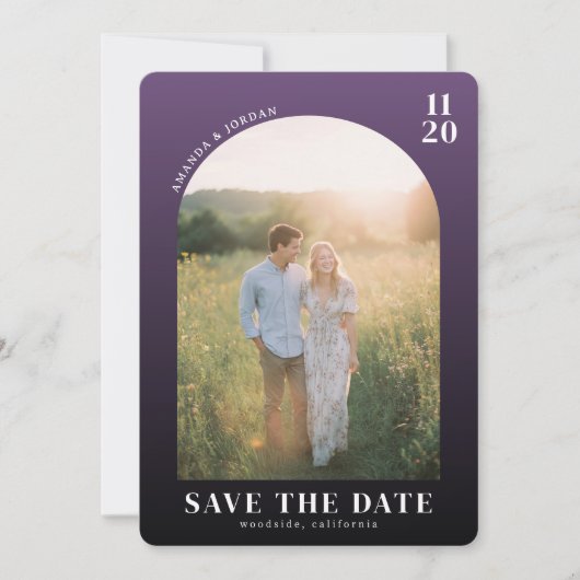Romantische Paarse Elegante Foto Save The Date (Voorkant)
