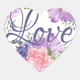 Romantische Paarse en Roze Waterverf Love Seal Hart Sticker