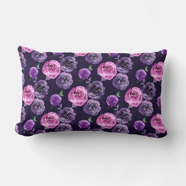 Romantische paarse en roze waterverfrozen bloem kussen (Voorkant)