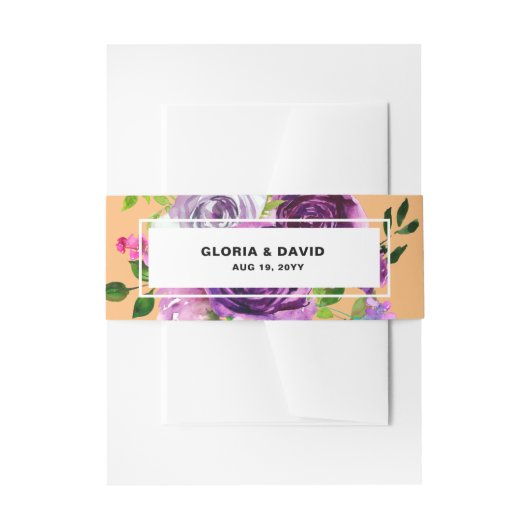Romantische Paarse Floral Invitation Belly Band Uitnodigingen Wikkel (Voorkant Voorbeeld)
