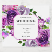 Romantische Paarse Floral Weddenschap Wijn Etiket (Enkel label)