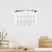 Romantische Paarse Floral Wedding Seating Chart Poster (Keuken)