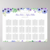 Romantische Paarse Floral Wedding Seating Chart Poster (Voorkant)
