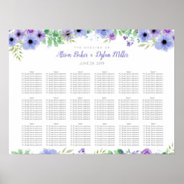 Romantische Paarse Floral Wedding Seating Chart Poster