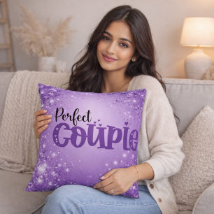 Romantische paarse glitter liefdescitaat kussen