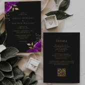 Romantische Paarse Gouden Bloemen Dark QR Code Huw Kaart
