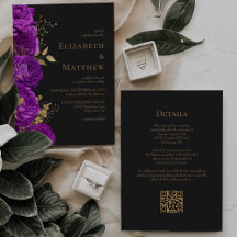 Romantische Paarse Gouden Donkere Bloemen QR Code 