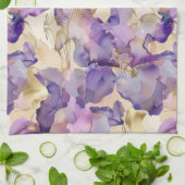 Romantische Paarse Gouden Iris Bloemen Bruiloft Theedoek (Gevouwen)