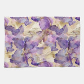 Romantische Paarse Gouden Iris Bloemen Bruiloft Theedoek (Horizontaal)