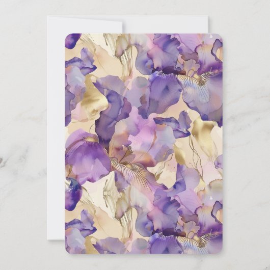 Romantische Paarse Gouden Iris Bloemen Huwelijk Kaart (Achterkant)