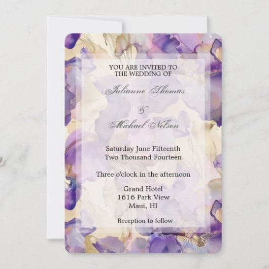 Romantische Paarse Gouden Iris Bloemen Huwelijk Kaart (Voorkant)