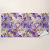 Romantische Paarse Gouden Iris Bloemen Strandlaken (Voorkant)