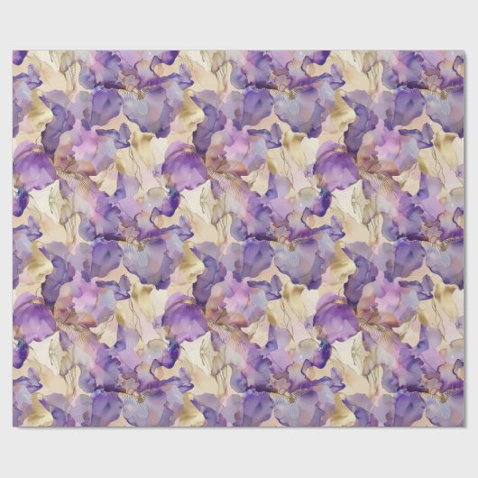 Romantische Paarse Gouden Iris Bloemige Bruiloft Cadeaupapier (Vlak)
