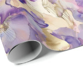 Romantische Paarse Gouden Iris Bloemige Bruiloft Cadeaupapier (Rol Hoek)