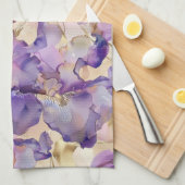 Romantische paarse gouden iris bloemige bruiloft theedoek (Quarter Fold)