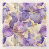 Romantische paarse gouden iris bloemrijke bruids d glazen onderzetter (Voorkant)