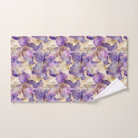 Romantische paarse gouden iris bloemrijke bruidsdo bad handdoek (Handdoek)