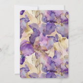 Romantische paarse gouden iris bloemrijke bruidsdo kaart (Achterkant)