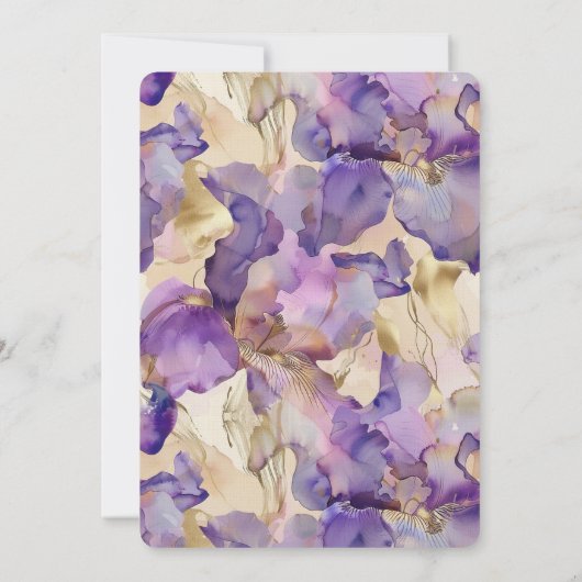 Romantische paarse gouden iris bloemrijke bruidsdo kaart (Achterkant)