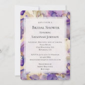 Romantische paarse gouden iris bloemrijke bruidsdo kaart (Voorkant)