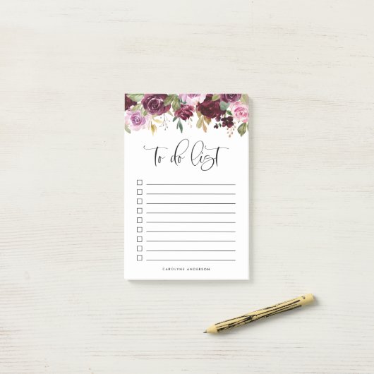Romantische Paarse Herfst Bloemen gepersonaliseerd Post-it® Notes (Op bureau)