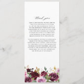 Romantische Paarse Herfst Floral Blooms Rustic Wed Programmakaart (Achterkant)