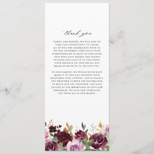 Romantische Paarse Herfst Floral Blooms Rustic Wed Programmakaart (Achterkant)